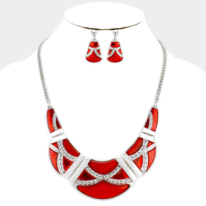 Red Epoxy Crescent Necklace Set