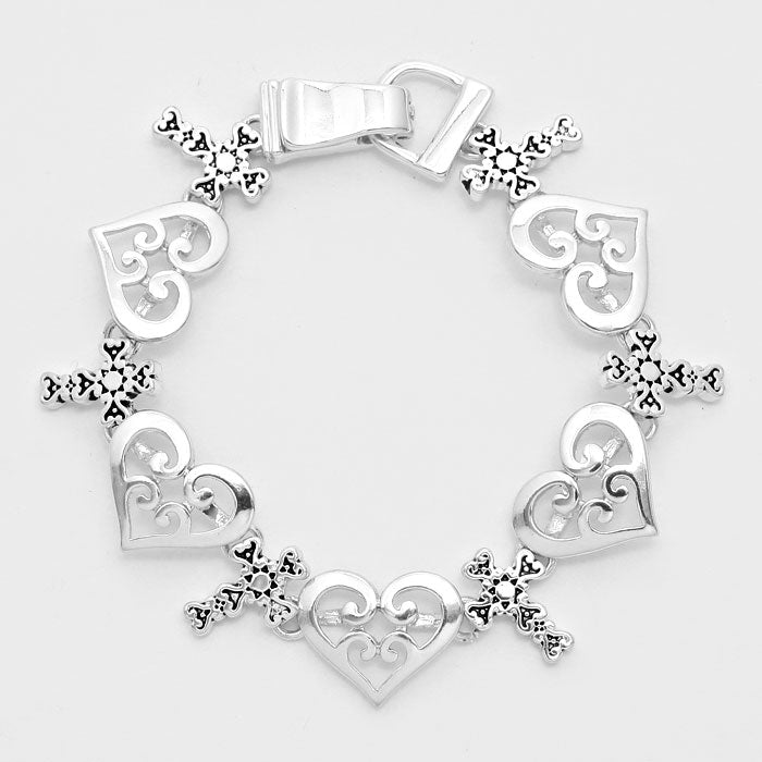 Filigree Heart Cross Bracelet