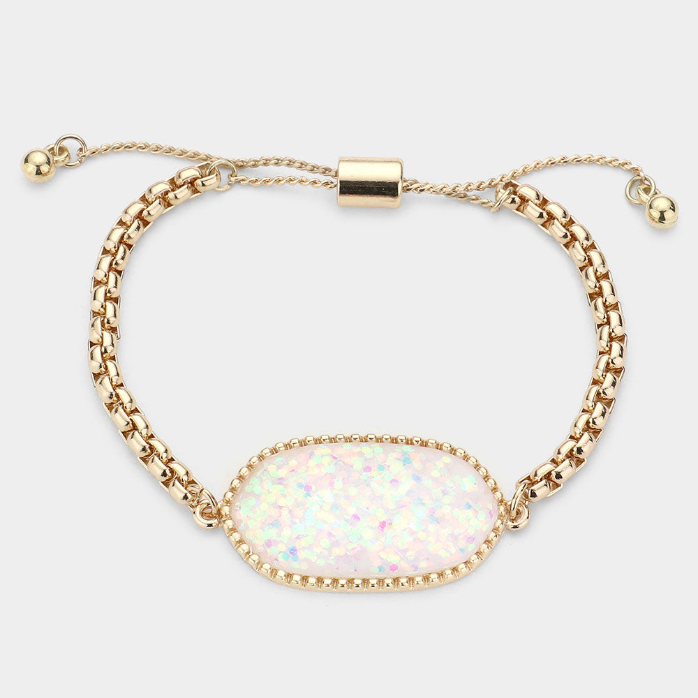 Iridescent AB Glittered Hexagon Charm Bracelet