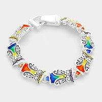 Multi-Color Owl Silver Enamel Bracelet