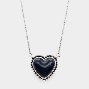 Black Heart Natural Stone Pendant Necklace