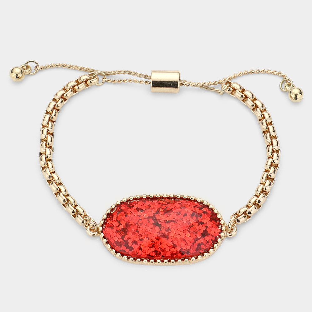 Red Glittered Hexagon Charm Bracelet