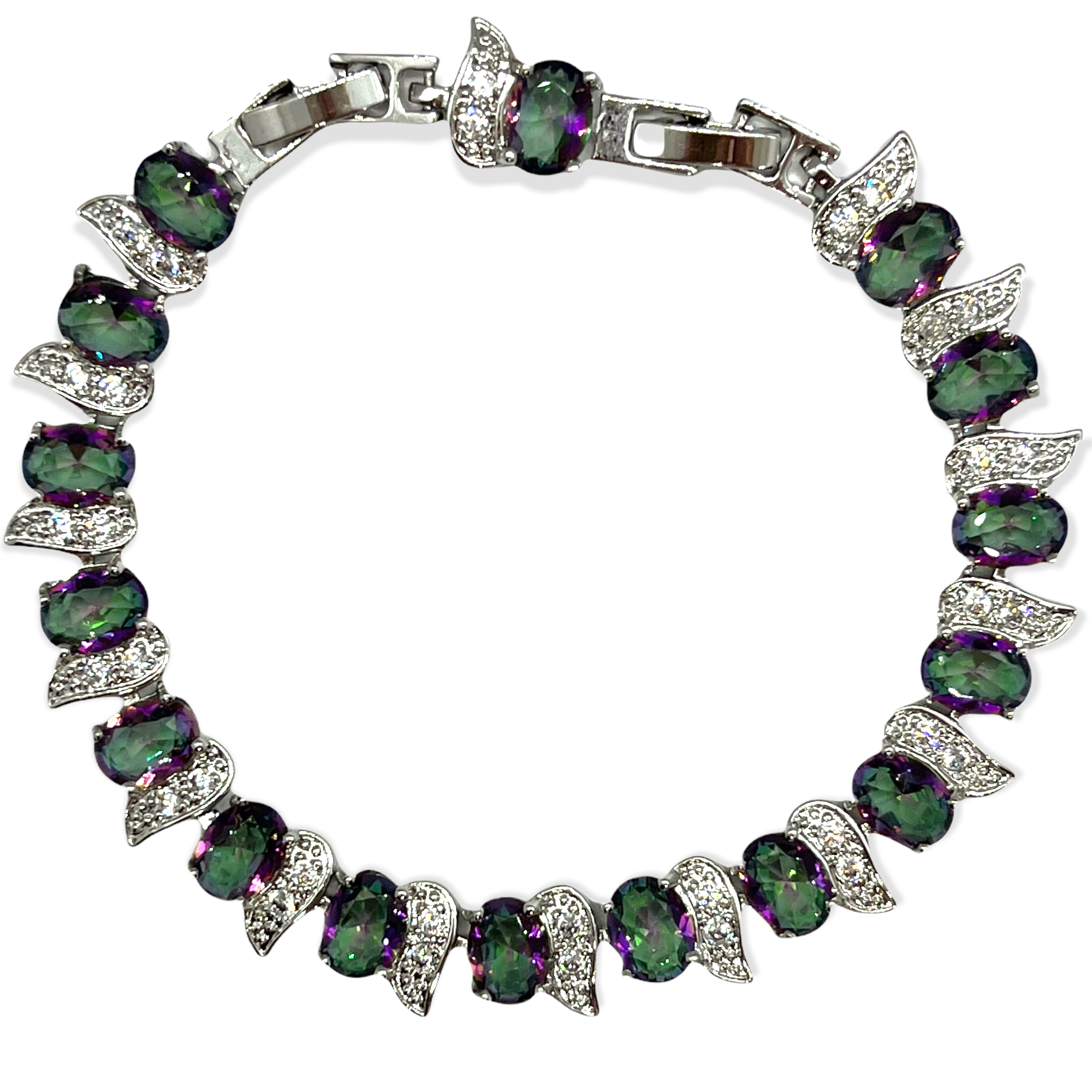 Sterling Silver Mystic Rainbow Oval Cubic Zirconia Bracelet