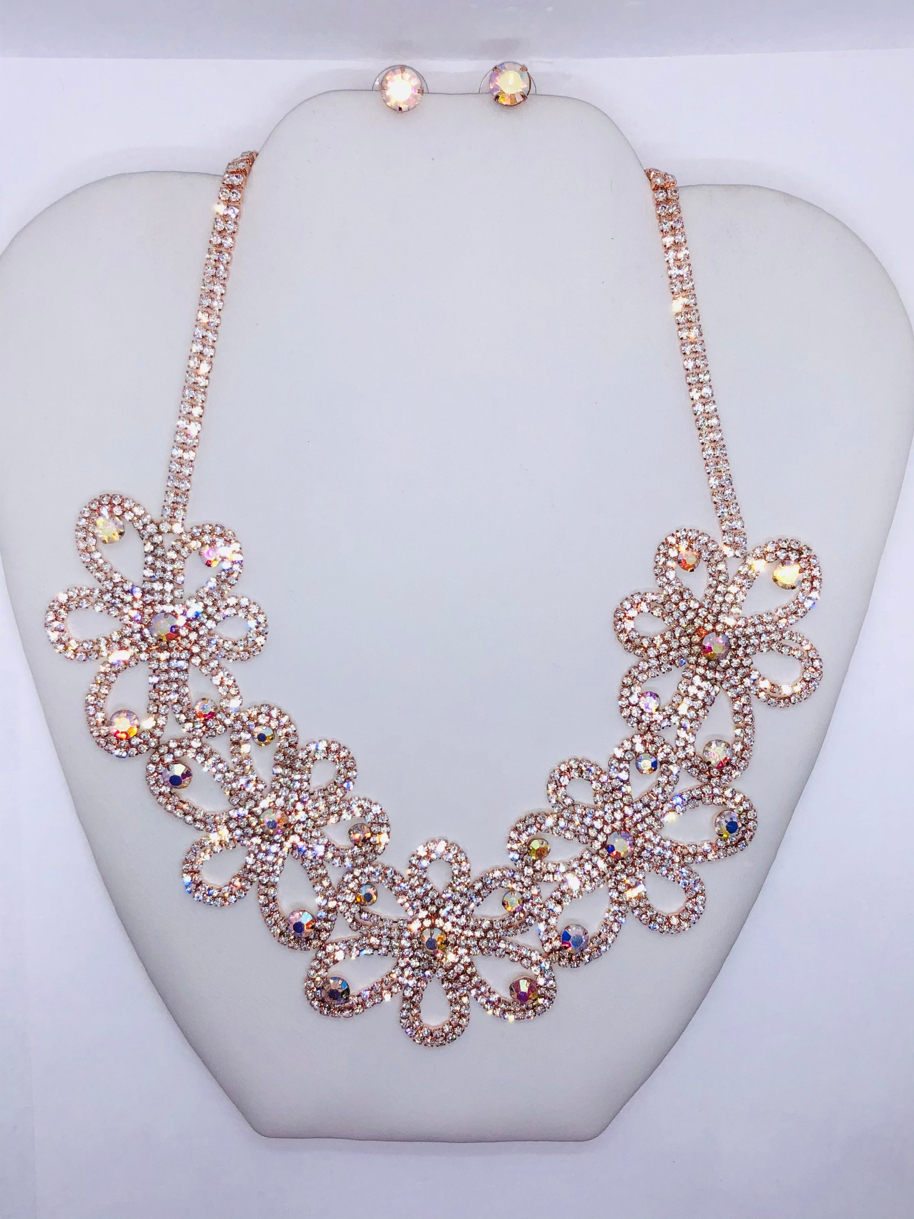 Rose Gold Iridiscent Evening Statement Necklace Set