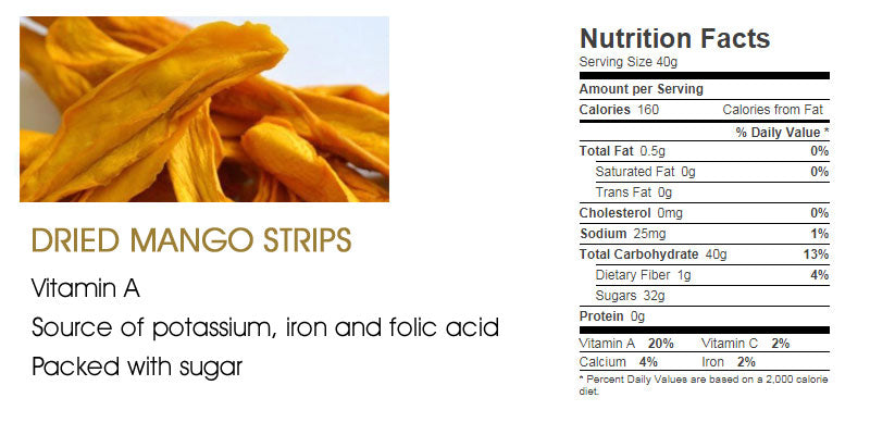 Dried mango strips - nutritional value