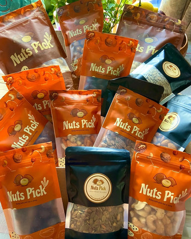 Organic nuts and dried fruit in a rustic pack