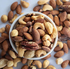 An assortment of mixed roasted and salted nuts.