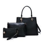 SS Patterned Handbag Set of 3 Bags - Black-Handbag Set-ElegantFemme