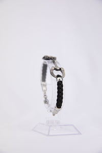 plaited faux leather brushed silver horse bit bracelet