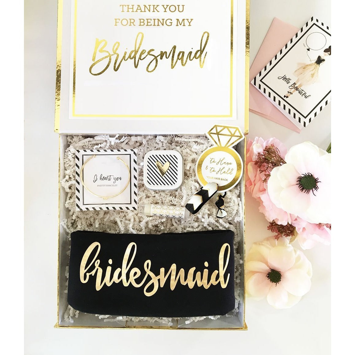 Golden Bridesmaid Proposal Thank You Gift Box White