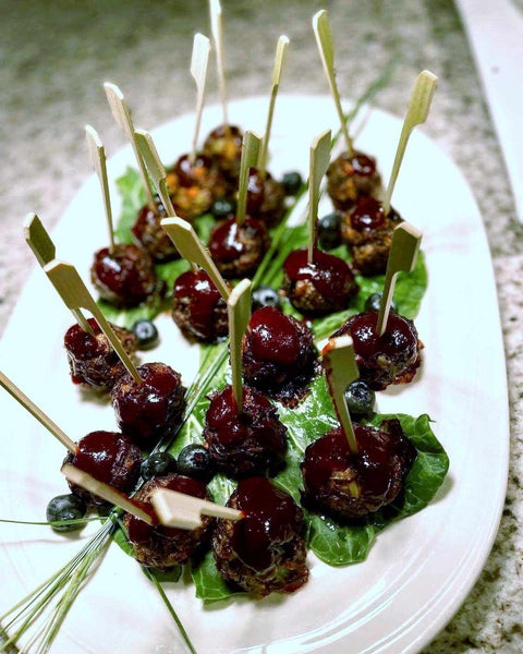 Bison Meatball dish with Blueberry-Sweetgrass BBQ sauc