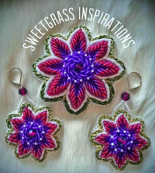 Sweetgrass wrapped Earrings and Pin by Sweetgrass Inspirations