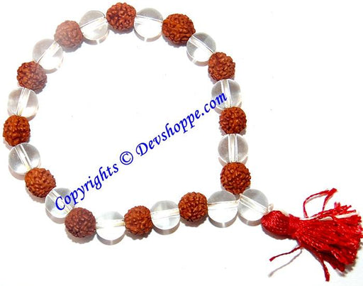 Round Sphatik & Red Sandalwood Bracelet with Silver Balls & Hook - Rudra  Centre