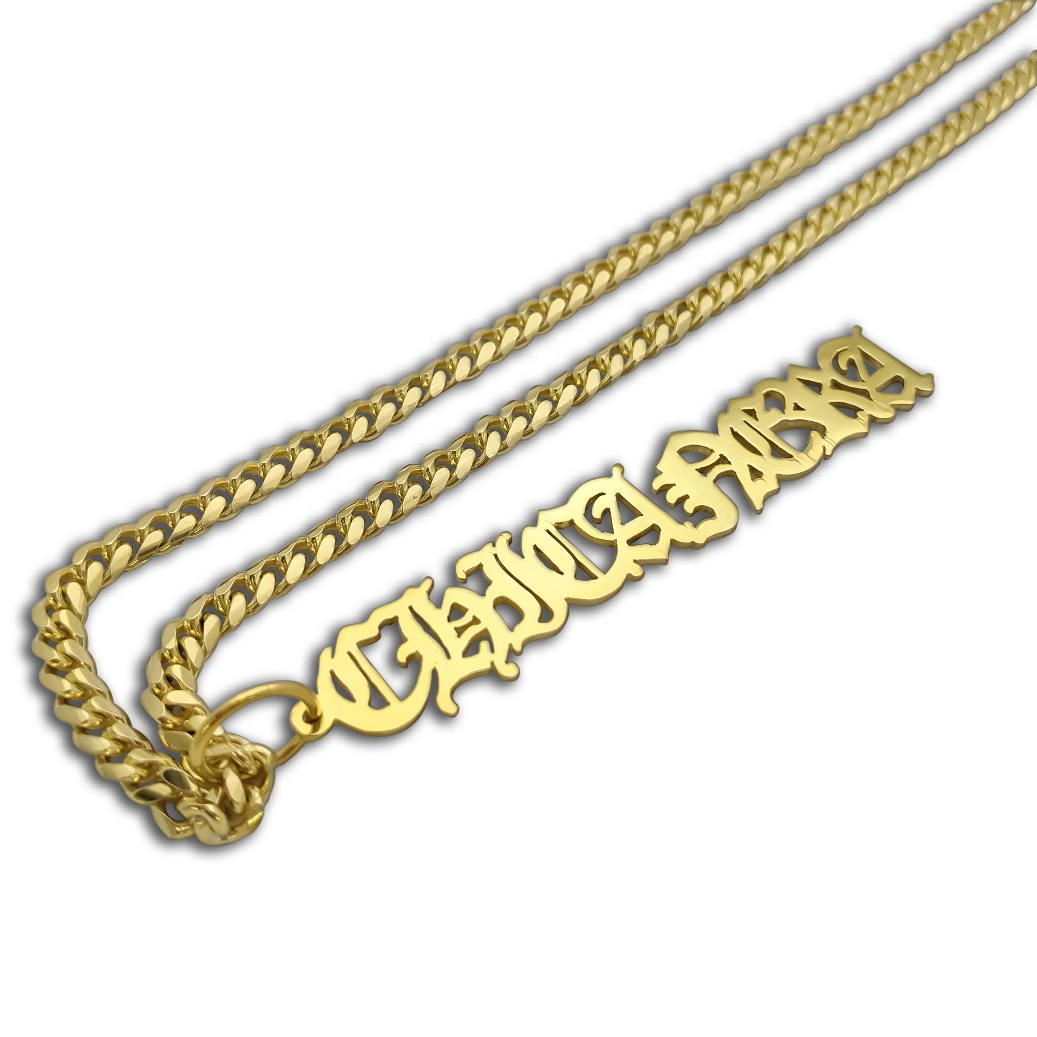 14k Gold Miami Cuban Link Personalized Thick Old English Nameplate
