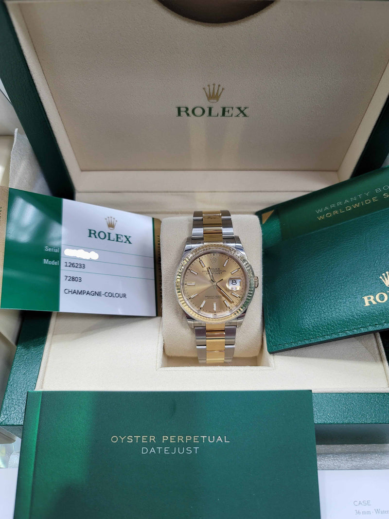 Rolex Datejust 36mm Two Tone Oyster Bracelet Fluted Bezel Champagne Di ...