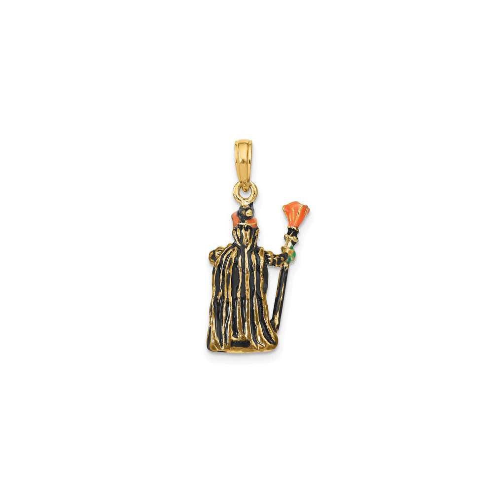 Enameled Witch with Broom Charm (14K)