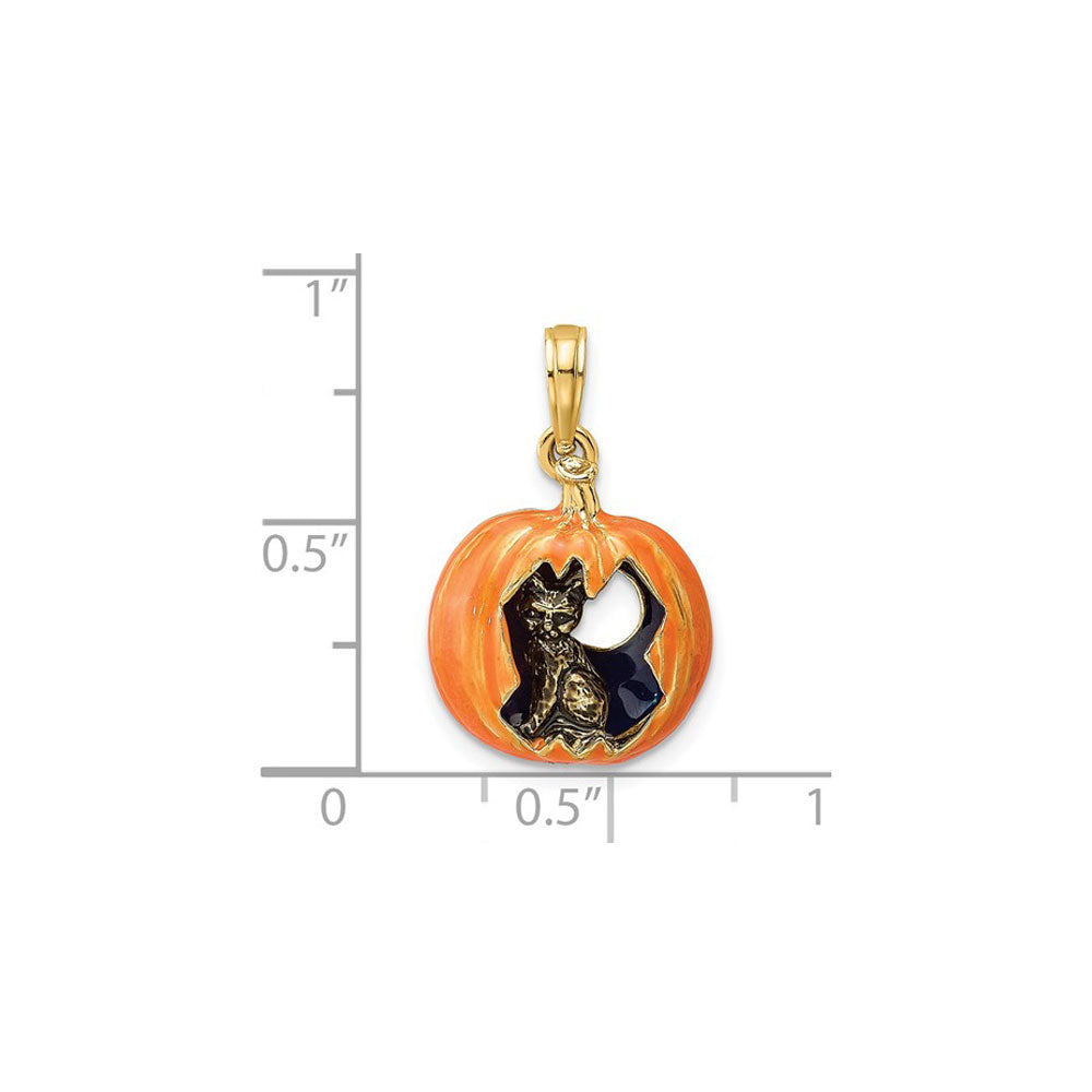 Pumpkin with Cat and Moon Charm (14K)