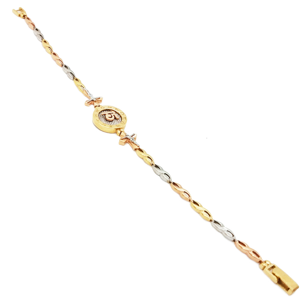 15 Birthday / Quiceañera With Zodiac Symbols Tri-Color Gold Bracelet ...