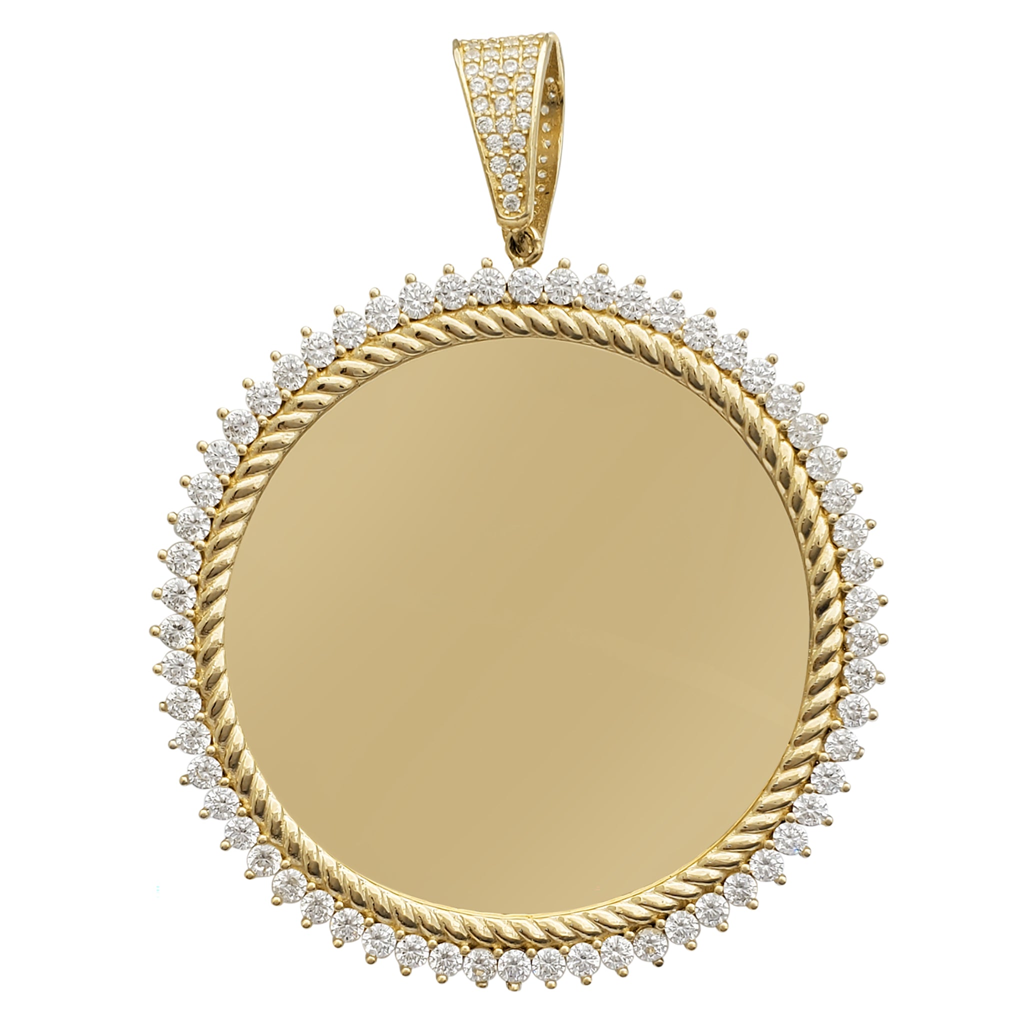 Zirconia & Rope Frame Round Memorial Picture Pendant (14K)