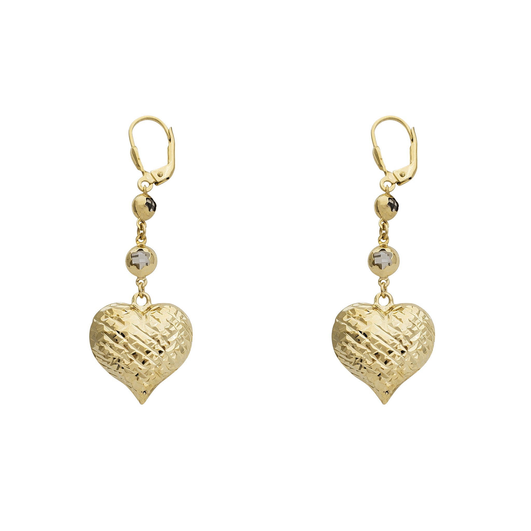 Zirconia Faceted Puffy Heart Hanging Earrings (14K)