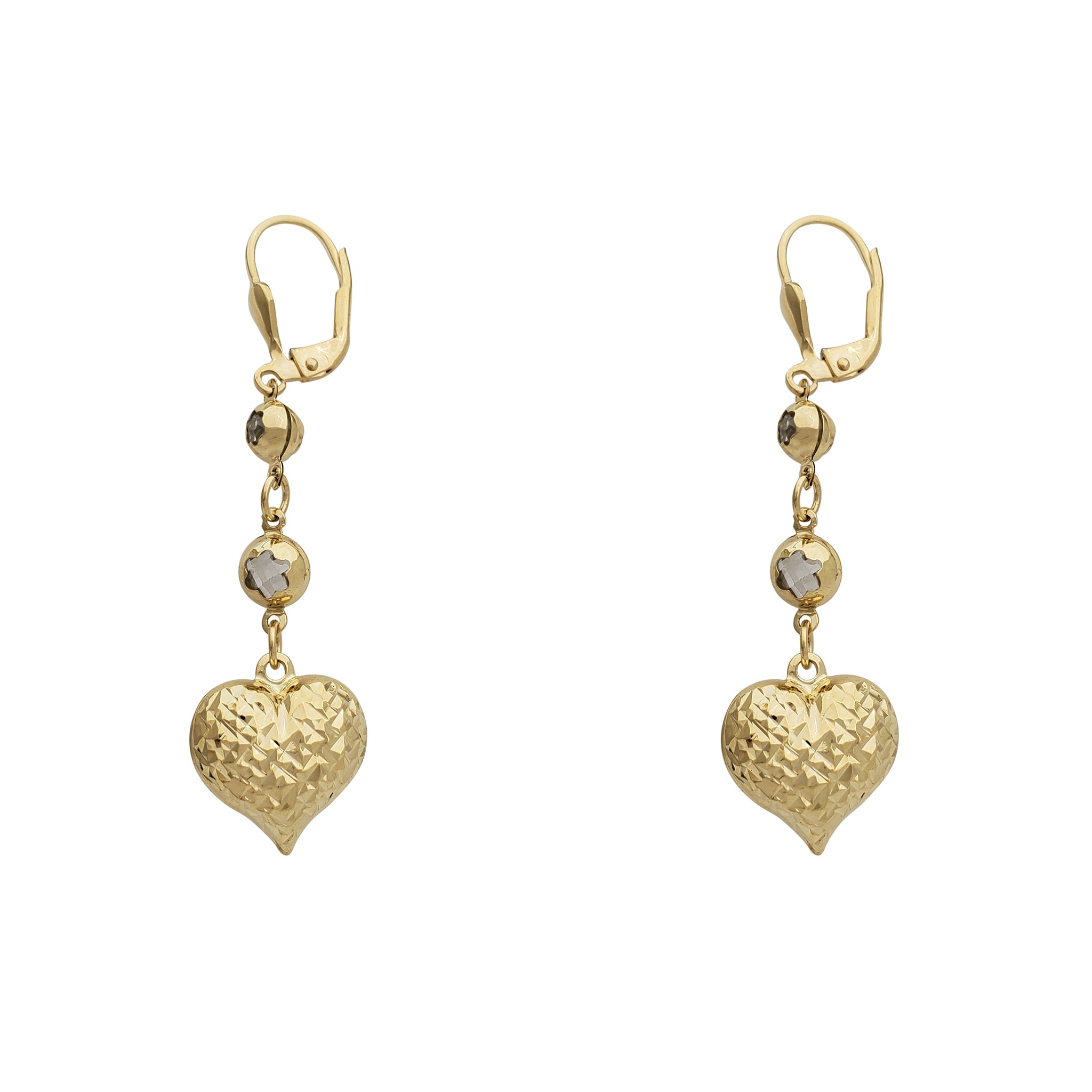 Zirconia Faceted Puffy Heart Hanging Earrings (14K)