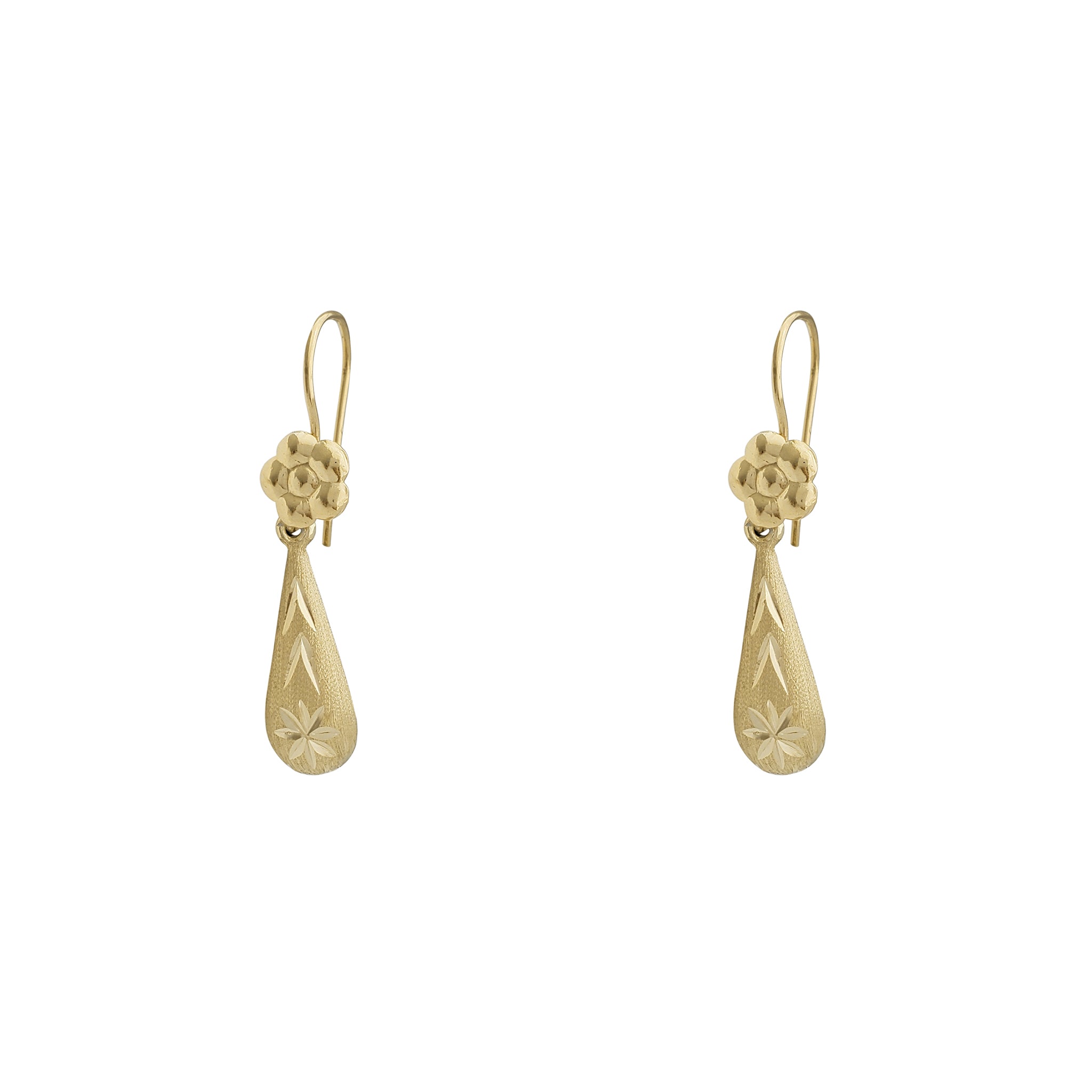 Zirconia DC-Sandblast Teardrop Hanging Earrings (14K)