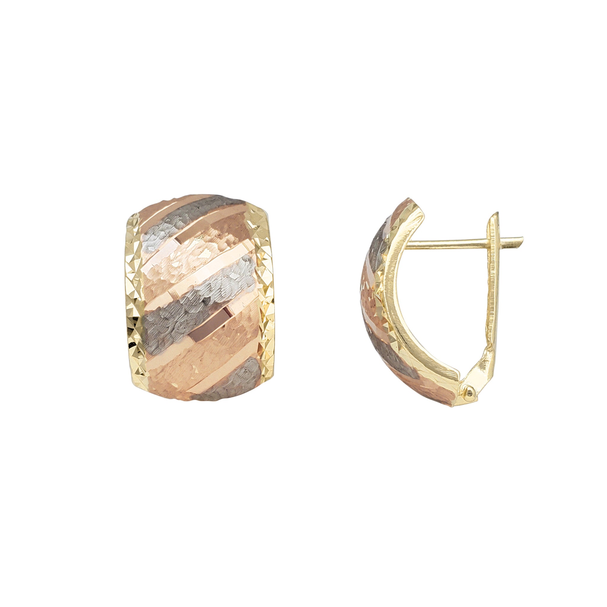 Tricolor Faceted-cuts & Diamond-cuts Earrings (14K)