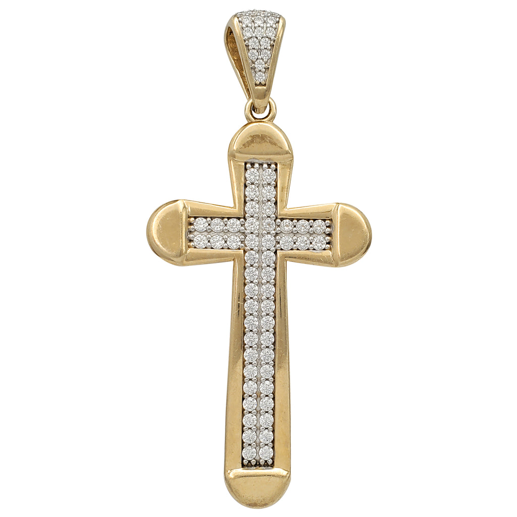 Double-Row Inlaid CZ Cross Pendant (10K) – Popular Jewelry