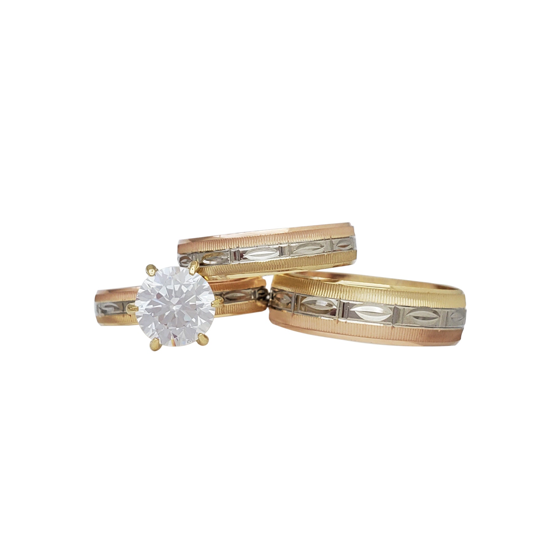 Tricolor Three-Piece Set Engagement Rings (14K)