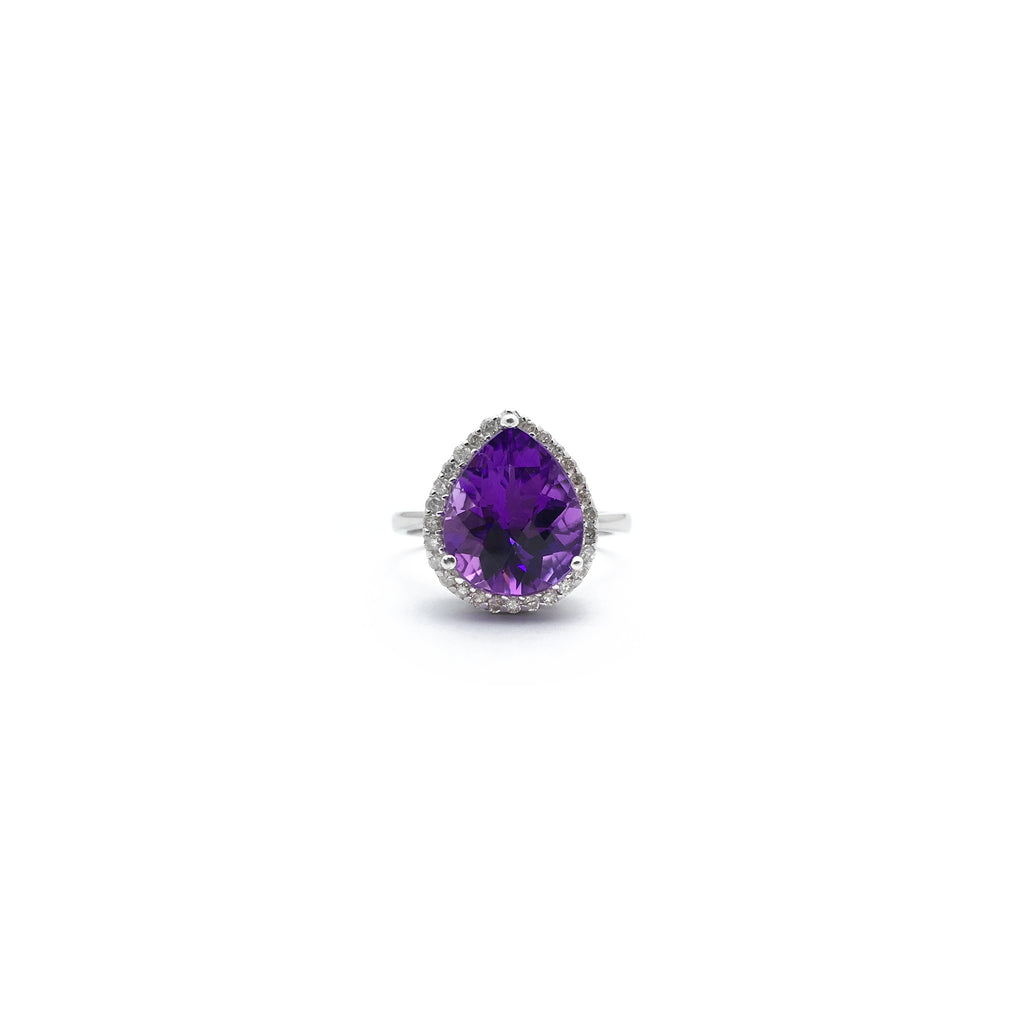 Amethyst Rose Cut Teardrop Halo Ring (14K) – Popular Jewelry