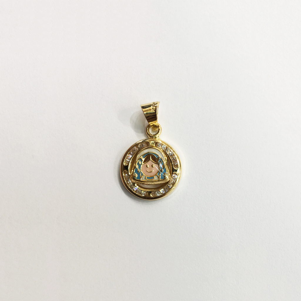 Virgin Mary CZ Mini Round Medallion Pendant (14K) – Popular Jewelry