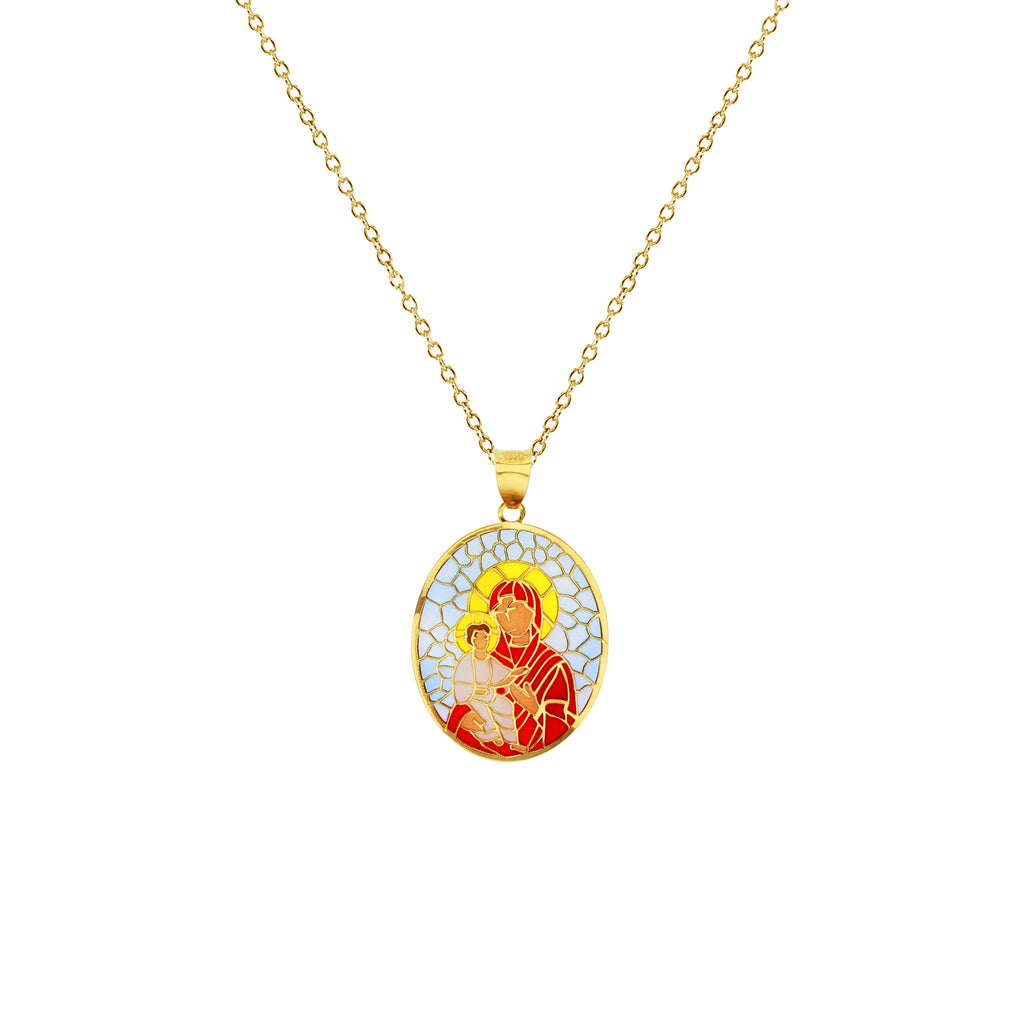 Värikäs-emaloitu mosaiikki Neitsyt Maria ja Baby Jesus Fancy -kaulakoru  (14K) - Popular Jewelry
