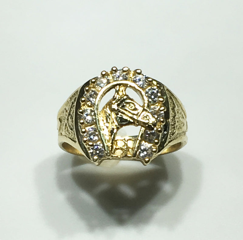 Hevosen pään miesten sormus 14K (CZ-hevosenkenkä) - Popular Jewelry