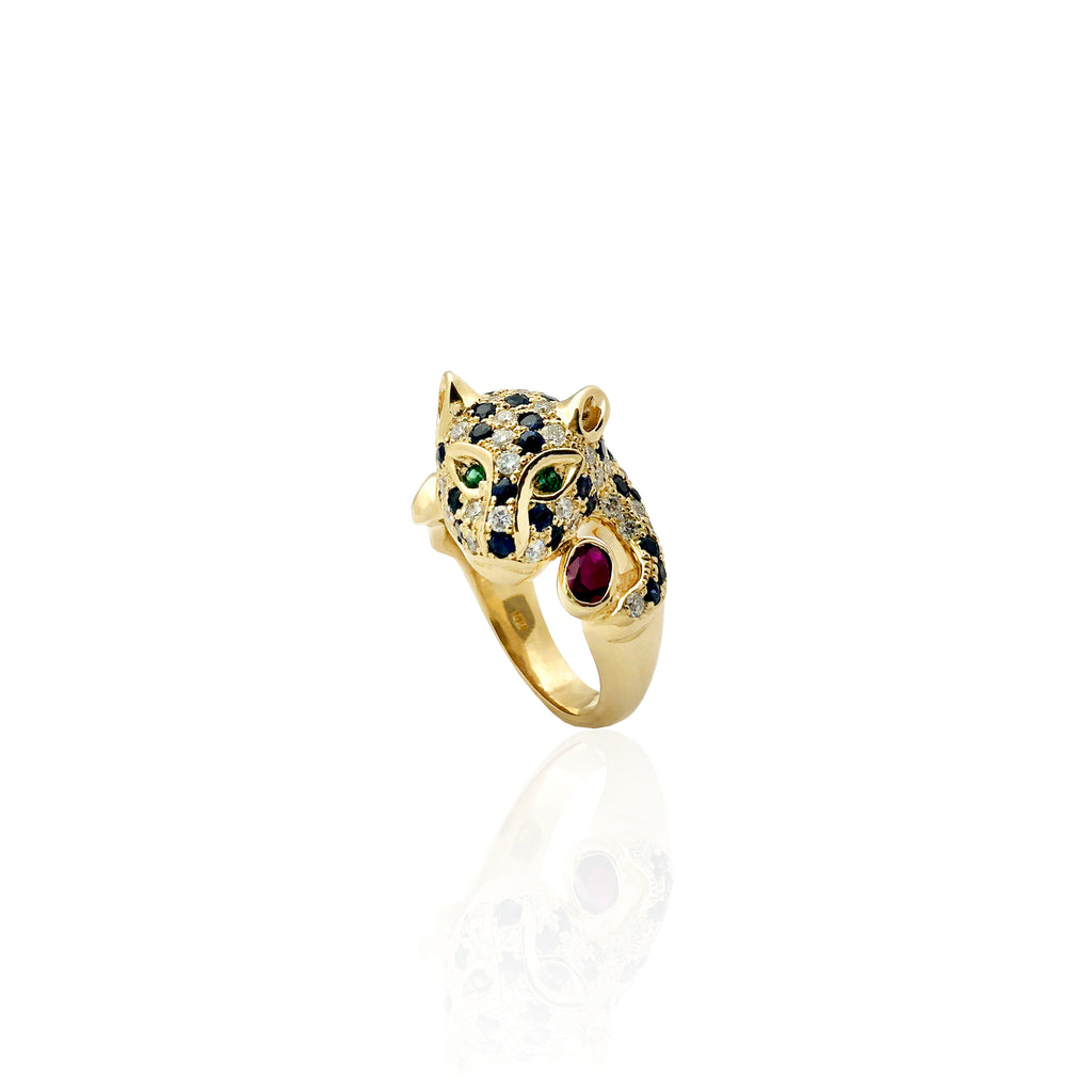 Multi-Color Stones Magnificent Panther Diamond Ring (14K) – Popular Jewelry