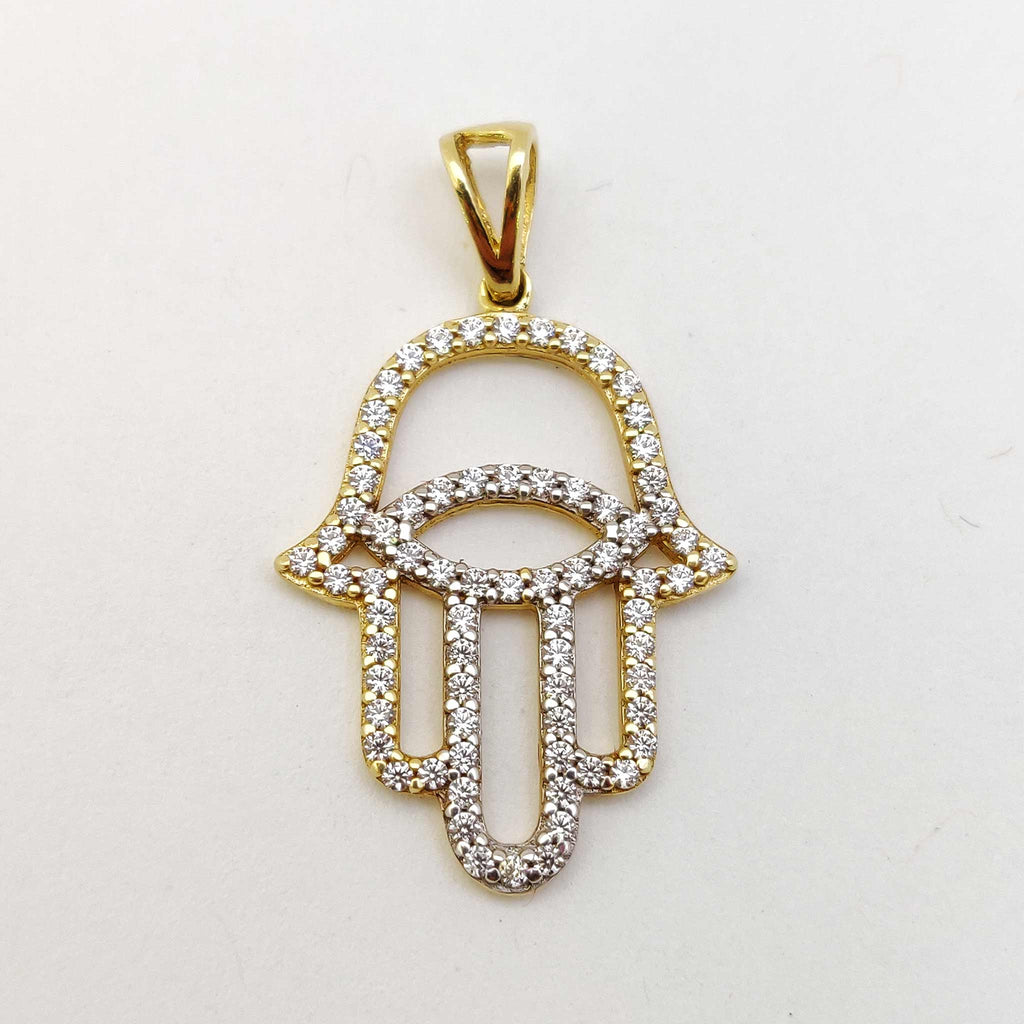 Iced-Out Hamsa Hand Two-Tone CZ Pendant (14K). – Popular Jewelry