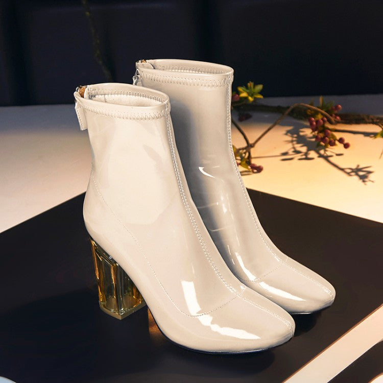 clear chunky heel boots