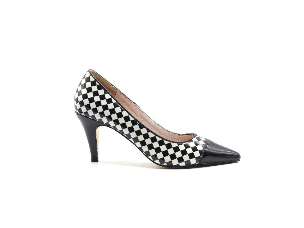 black and white checkered high heels