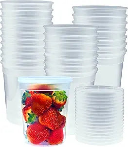 Deli Containers with Lids [32 oz. 40 Pack] Disposable Clear Lunch Containers Leakproof | Plastic Round Food Storage Containers | Freezer Containers for Food