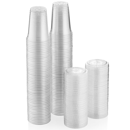 [100 Sets] 12 Oz Plastic Cups with Lids, PET Crystal Clear Cups with  Slotted Flat Lids, Popular Iced…See more [100 Sets] 12 Oz Plastic Cups with  Lids