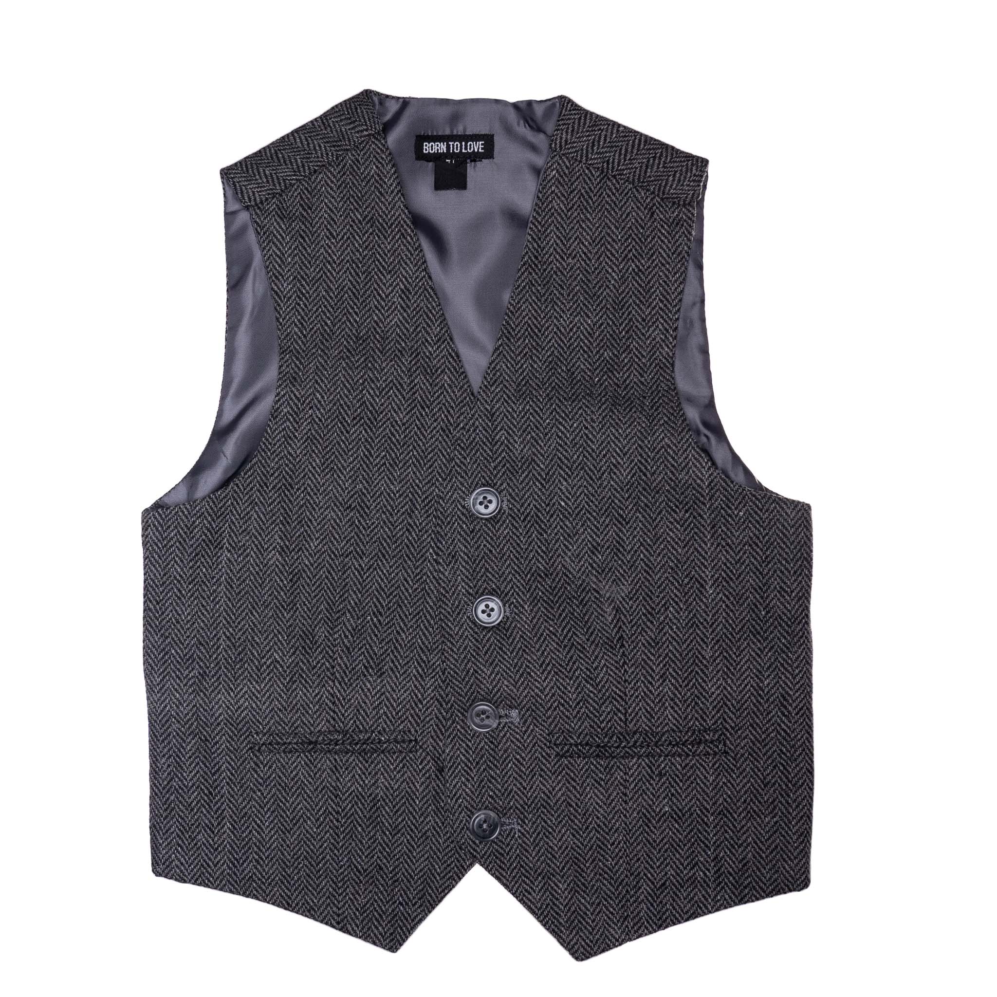 Dark Grey Tweed Born To Love Kids Vest Wedding Fashion – Born To Love ...