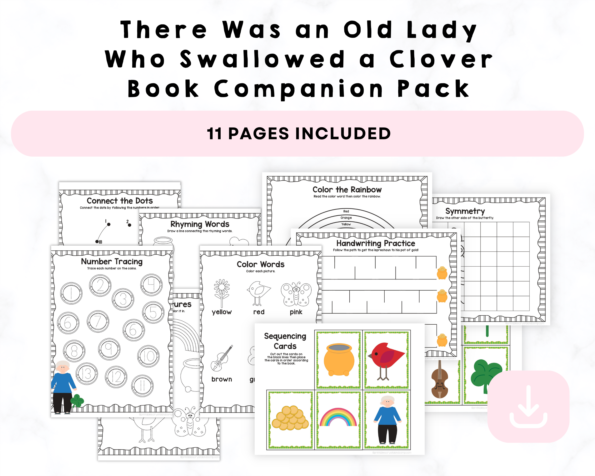 There Was an Old Lady Who Swallowed a Clover Book Companion Pack Printables