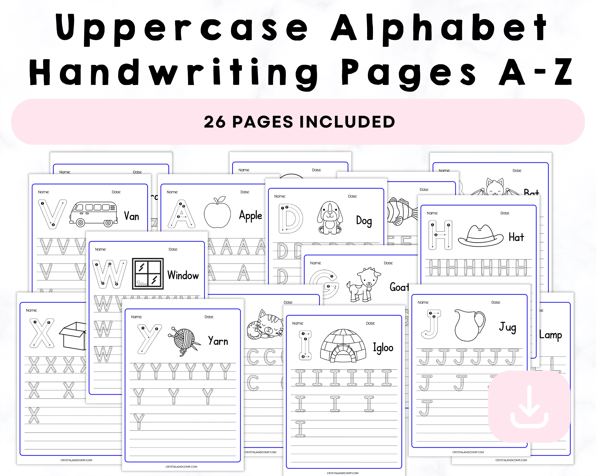 Uppercase Alphabet Handwriting Pages A-Z Printable
