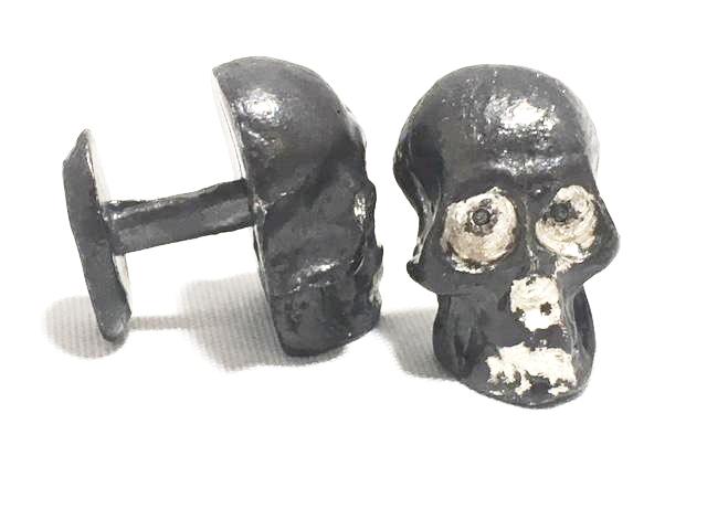 Sterling Silver Oxidized Distressed Diamond Skull Cufflinks