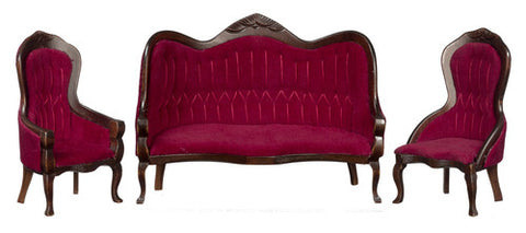 Victorian Sofa And Chair Set Red Velvet And Walnut Dollhouse Junction