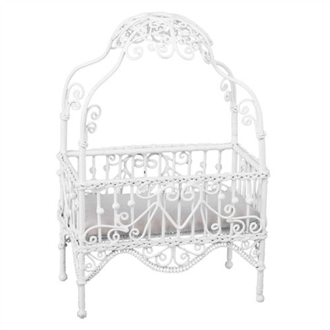 White Metal Wicker Canopy Crib Dollhouse Junction