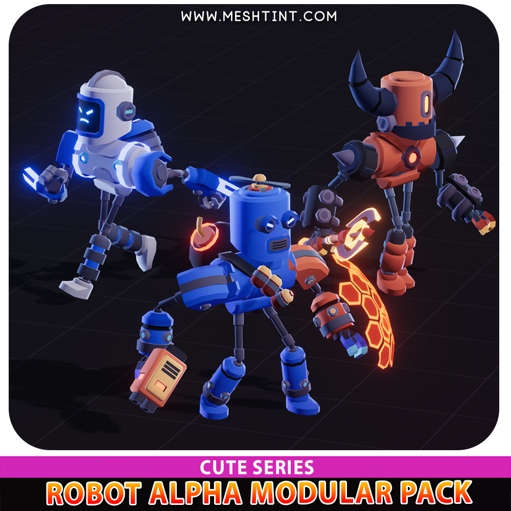 Meshtint Studio - Robot Alpha Modular Pack Cute Series | FREE 3D Model ...