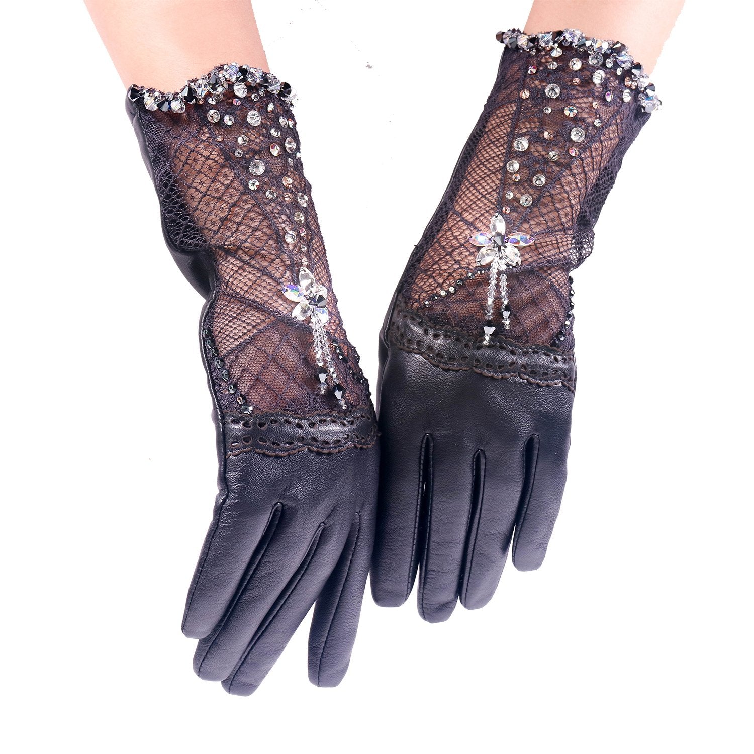 Lace Leather 2-way Glove-clutch with 