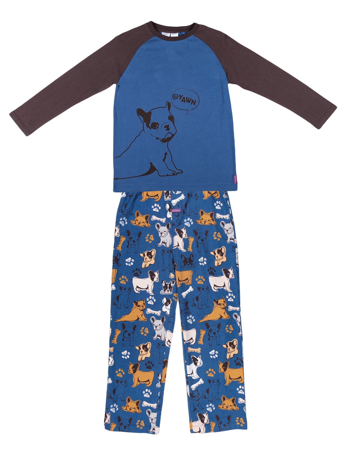 Kid's Sleepy Bulldogs Printed Cotton Flannel Long Sleeve Pyjama Set %, LS s R .M g 