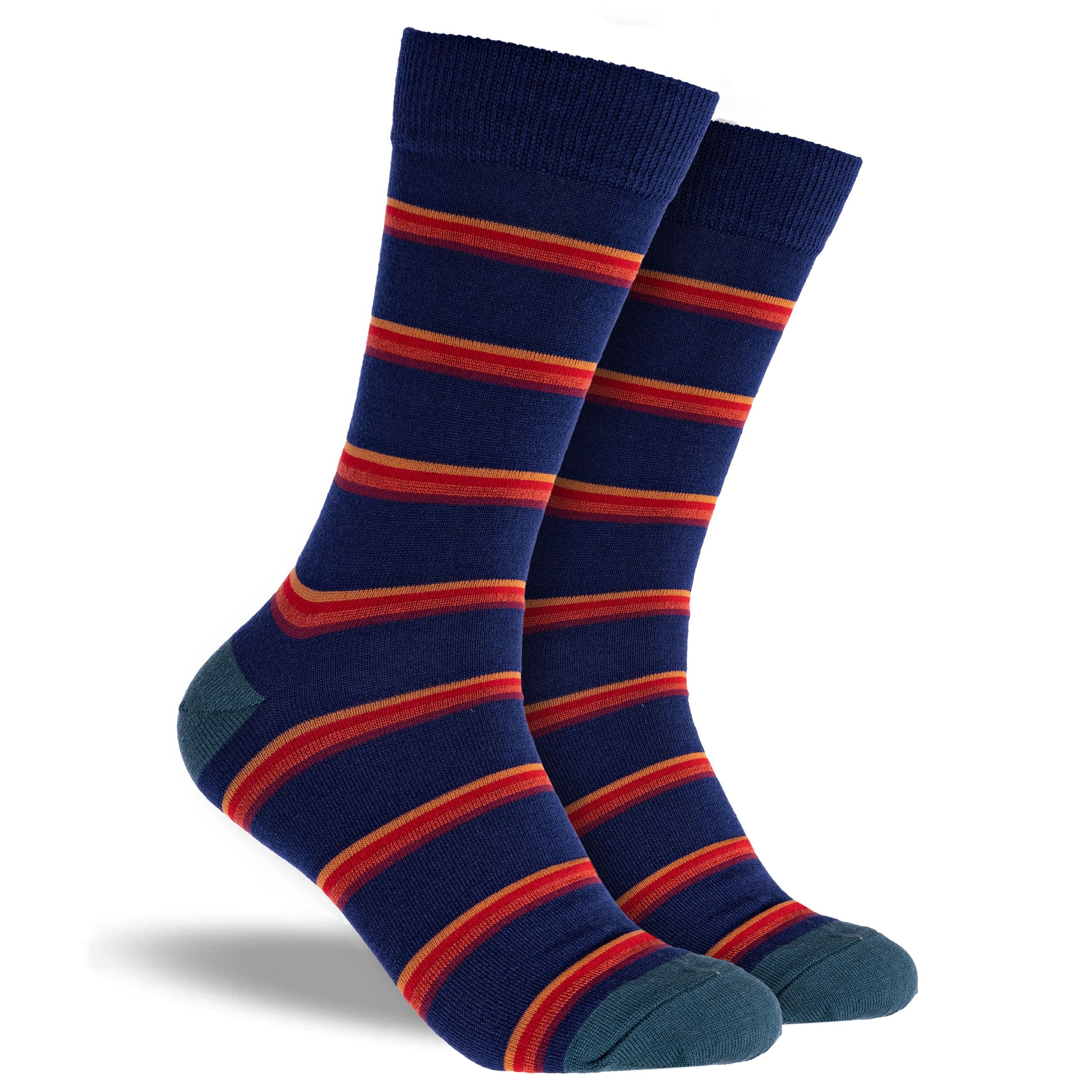 Men's Sunset Stripe Wool Crew Socks - Navy