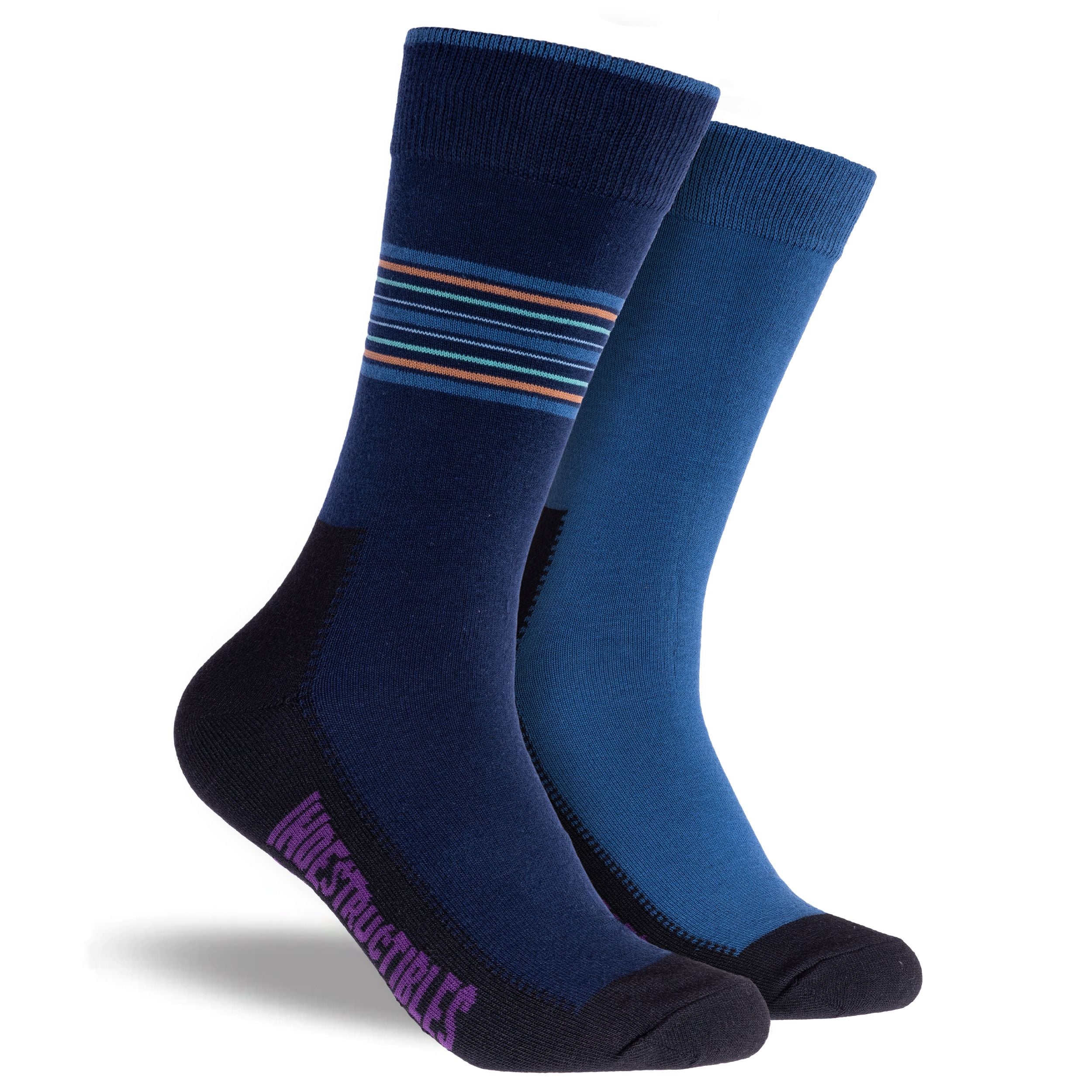 Men's Plain Cotton Indestructibles Crew Socks 2 Pack - Stripe